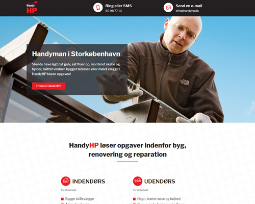 Et af de mere enkle projekter fra Netfront: en landing page designet og udviklet i samarbejde med HandyHP.